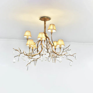 Brass Branch Crystal Teardrop Chandelier