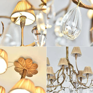 Brass Branch Crystal Teardrop Chandelier