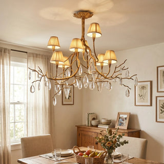 Brass Branch Crystal Teardrop Chandelier
