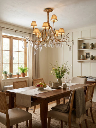 Brass Branch Crystal Teardrop Chandelier