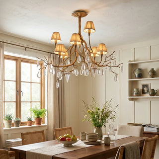 Brass Branch Crystal Teardrop Chandelier