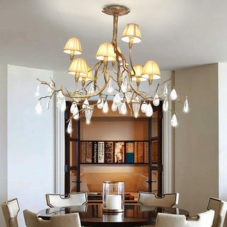 Brass Branch Crystal Teardrop Chandelier