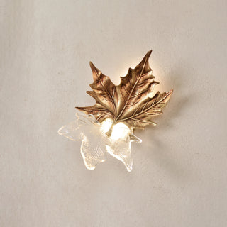 Brass Maple Leaf Glass Sculpture Wall Lamp