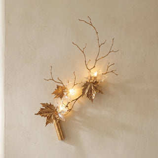 Brass Maple Leaf Glass Sculpture Wall Lamp