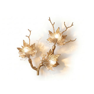 Brass Maple Leaf Glass Sculpture Wall Lamp