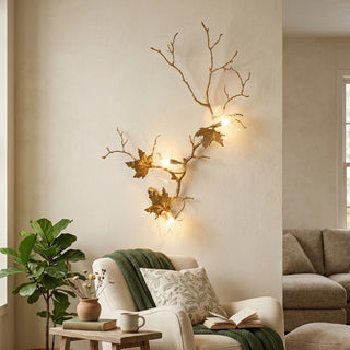 Brass Maple Leaf Glass Sculpture Wall Lamp