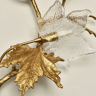 Brass Maple Leaf Glass Sculpture Wall Lamp