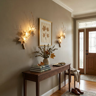 Brass Maple Leaf Glass Sculpture Wall Lamp
