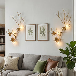 Brass Maple Leaf Glass Sculpture Wall Lamp