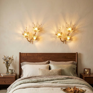 Brass Maple Leaf Glass Sculpture Wall Lamp
