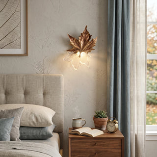 Brass Maple Leaf Glass Sculpture Wall Lamp