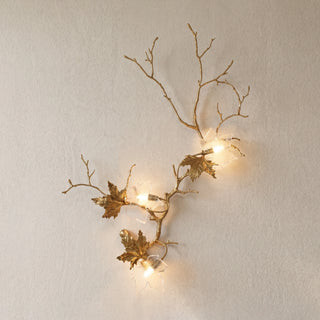 Brass Maple Leaf Glass Sculpture Wall Lamp