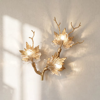 Brass Maple Leaf Glass Sculpture Wall Lamp