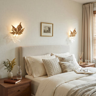 Brass Maple Leaf Glass Sculpture Wall Lamp