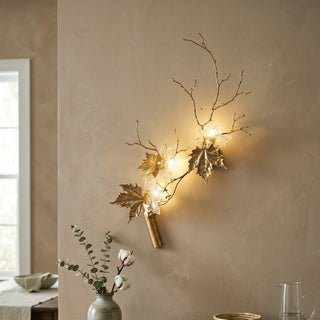 Brass Maple Leaf Glass Sculpture Wall Lamp