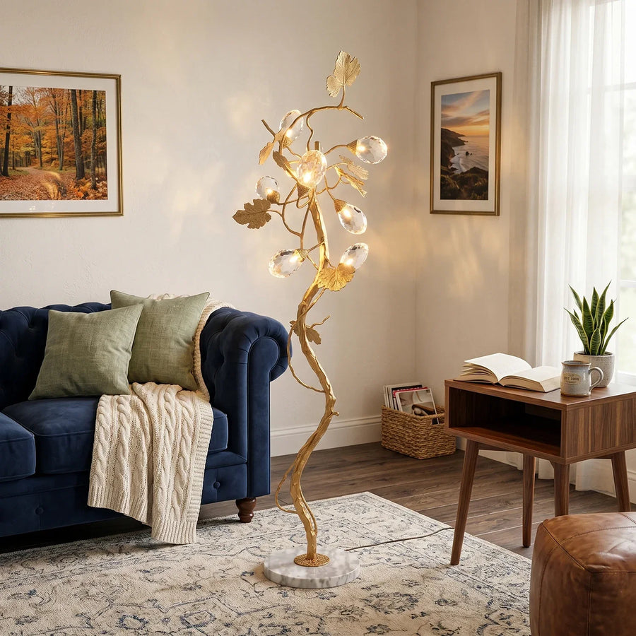 Brass Tree Branch Maple Leaf Vines Floor Lamp