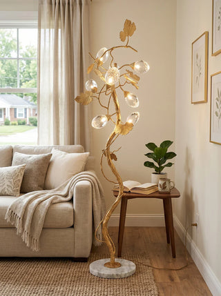 Brass Tree Branch Maple Leaf Vines Floor Lamp