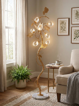 Brass Tree Branch Maple Leaf Vines Floor Lamp