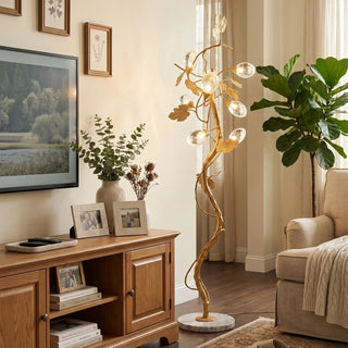 Brass Tree Branch Maple Leaf Vines Floor Lamp