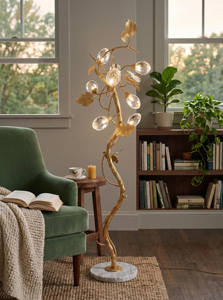 Brass Tree Branch Maple Leaf Vines Floor Lamp