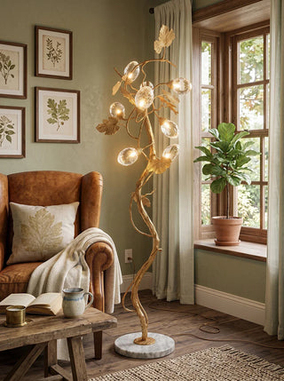 Brass Tree Branch Maple Leaf Vines Floor Lamp
