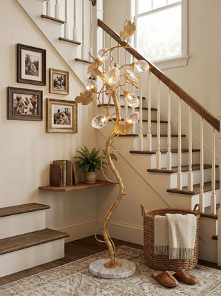 Brass Tree Branch Maple Leaf Vines Floor Lamp