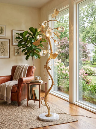 Brass Tree Branch Maple Leaf Vines Floor Lamp