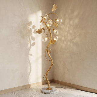 Brass Tree Branch Maple Leaf Vines Floor Lamp