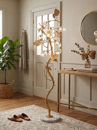Brass Tree Branch Maple Leaf Vines Floor Lamp