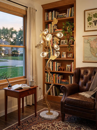 Brass Tree Branch Maple Leaf Vines Floor Lamp