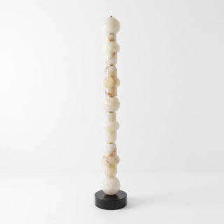 Cairn Alabaster Stacked Floor Lamp Vidirlighting Unlit Front Studio Shot Showing Authentic Veining on Carved Geometric Alabaster Sections and Black Base