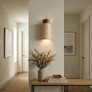 Caldara Capsule-Shaped Travertine Wall Lamp - Vidirlighting