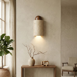 Caldara Capsule-Shaped Travertine Wall Lamp - Vidirlighting
