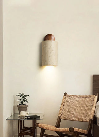 Caldara Capsule-Shaped Travertine Wall Lamp - Vidirlighting