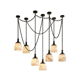 Carillon Chain Alabaster Bell Chandelier Vidirlighting 7-Light Tiered Draped Black Swag Chain Chandelier with Glowing Alabaster Bell Cups for Dining Room Table and Living Room