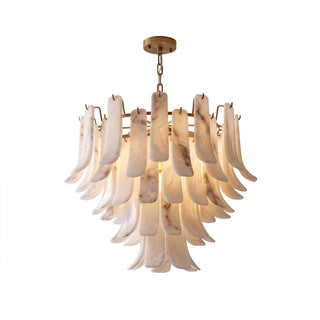 Cascata Alabaster Petal Chandelier Vidirlighting eCommerce Catalog Display of Layered Alabaster Blossom Chandelier Isolated on White Background
