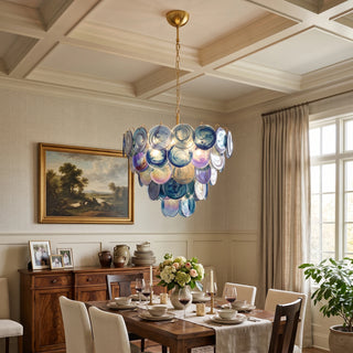 Cerulea Iridescent Deep Blue Disc Chandelier