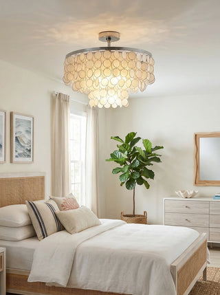 Chrome Natural Capiz Shell Disc Ceiling Light - Vidirlighting