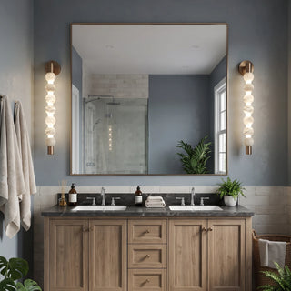 Collana Alabaster Bead Wall Sconce Vidirlighting Symmetrical Pair of Vertical Alabaster Bead Linear Sconces Flanking Bathroom Vanity Mirror