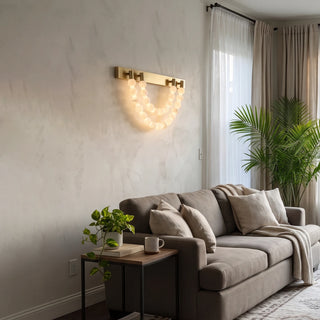 Collana Alabaster Bead Wall Sconce Vidirlighting Symmetrical Pair of U-Shaped Draped Alabaster Beaded Necklace Wall Lights above Living Room Sofa