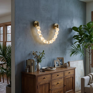 Collana Alabaster Bead Wall Sconce Vidirlighting Minimalist Vertical Alabaster Beaded Strand Bedside Wall Sconce Casting Gentle Warm Glow beside Bed