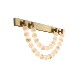 Collana Alabaster Bead Wall Sconce Vidirlighting eCommerce Catalog View of Lit Double-Tier Alabaster Bead Sconce on Brass Bar Isolated on White