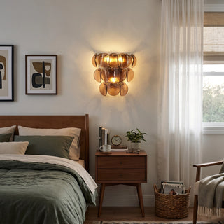 Conca Glass Disc Wall Sconce Vidirlighting Tiered Amber Concave Glass Disc Wall Lamp Mounted beside Wooden Bed and Nightstand in Cozy Bedroom