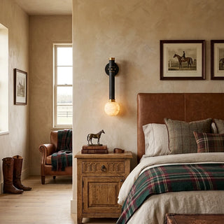 Corvale Alabaster Globe Leather Wall Sconce