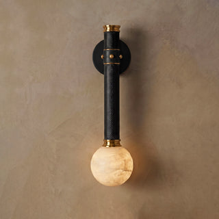 Corvale Alabaster Globe Leather Wall Sconce