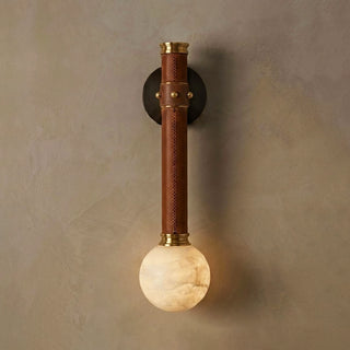 Corvale Alabaster Globe Leather Wall Sconce