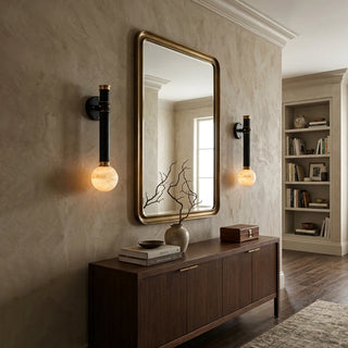 Corvale Alabaster Globe Leather Wall Sconce