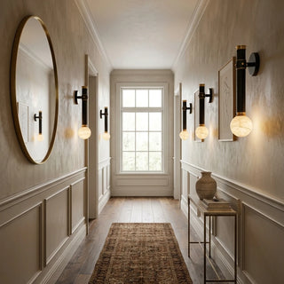 Corvale Alabaster Globe Leather Wall Sconce