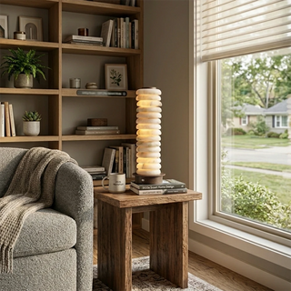 Cylinder Calla Alabaster Stacking Table Lamp