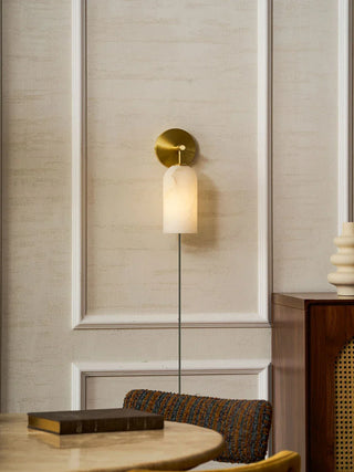 Cylindrical Alabaster Plug-in Wall Sconce
